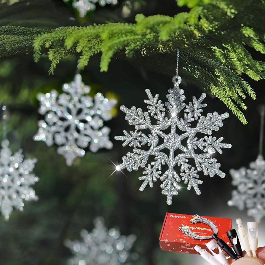 Amazon.com: 36pcs Christmas Silver Snowflake Ornaments Glitter Plastic Reusable Double Sided Snowflakes Decor Xmas Hanging Snow Flakes for Winter Wonderland Christmas Tree Decorations : Home & Kitchen